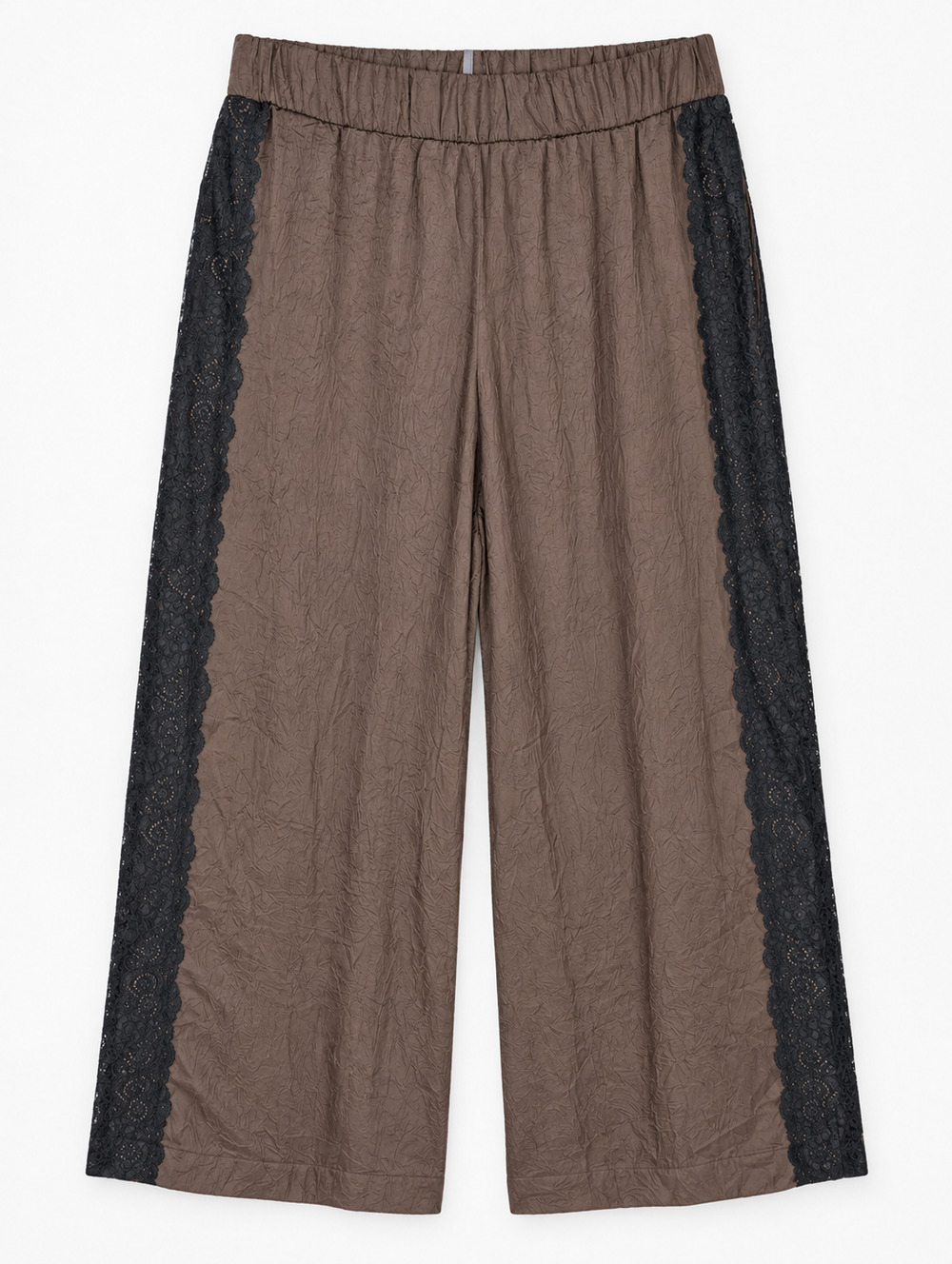 Anthropologie Lace Trim Pull On Lace Pants Womens M Petite Fondue Fudge NWT